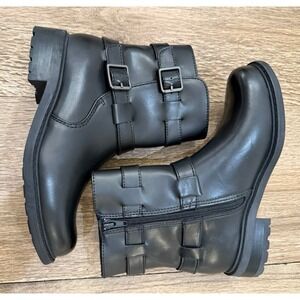 New BOC by Born Camile Black Moto Ankle Boots Buckle Hardware Size 6.5